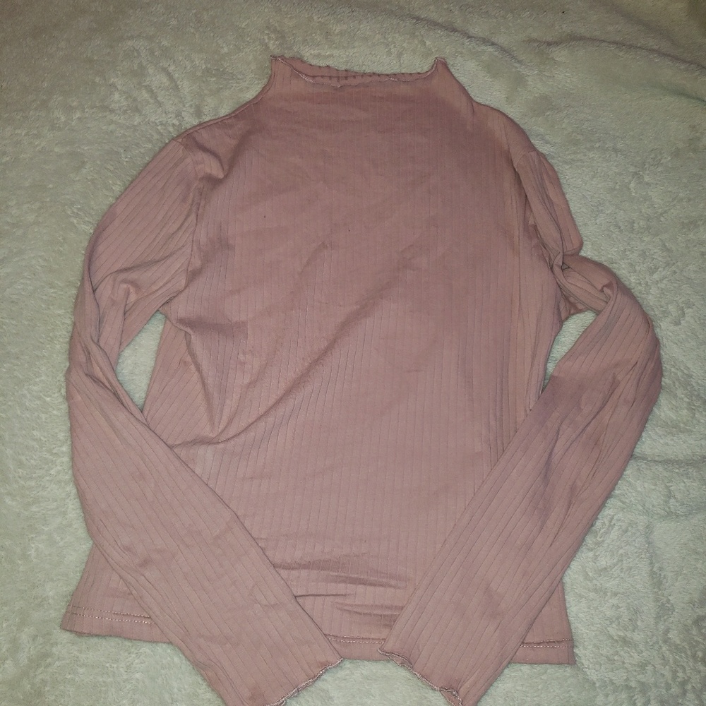 Pink Turtleneck With Lettuce Trim